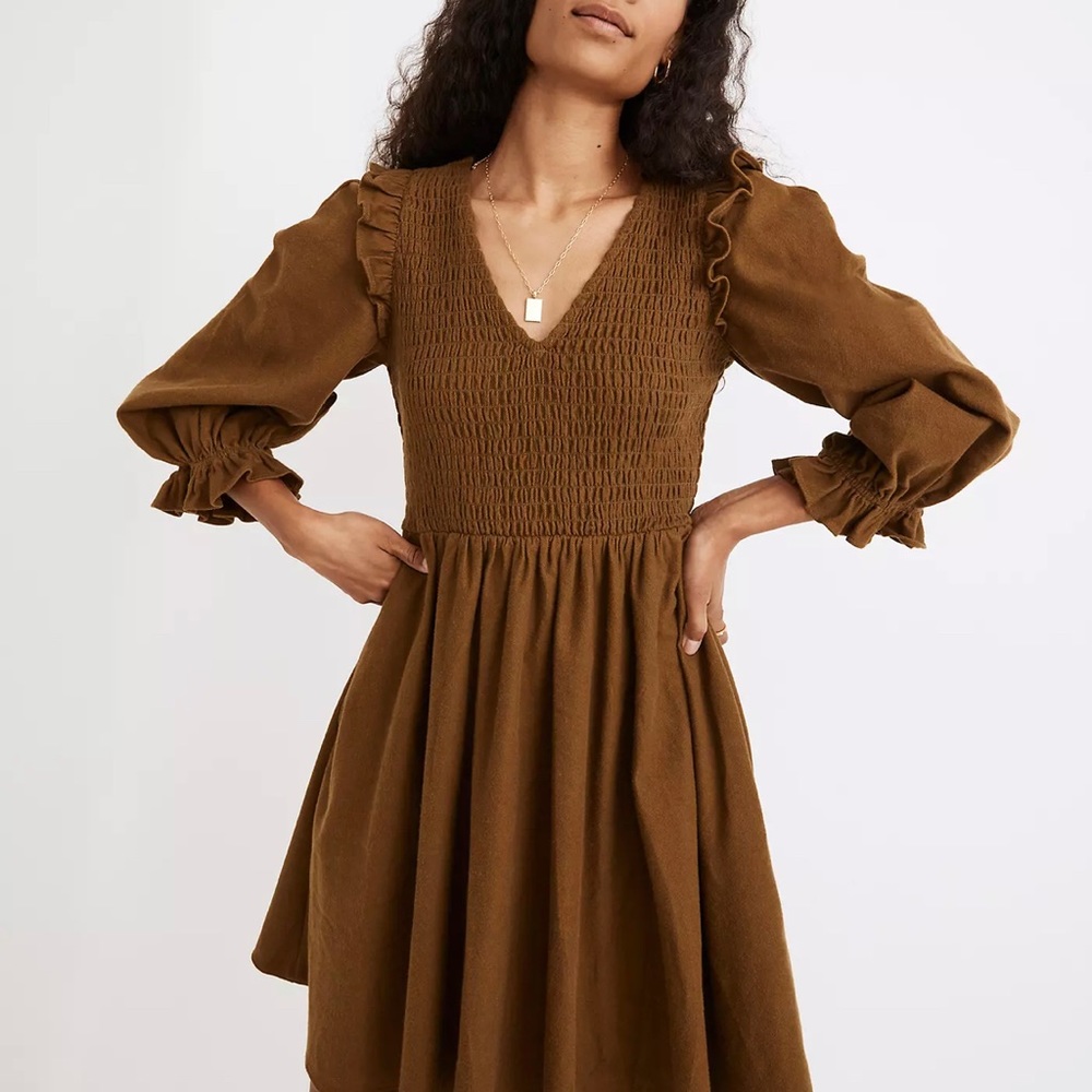 Flannel Lucie V-Neck Smocked Mini Dress